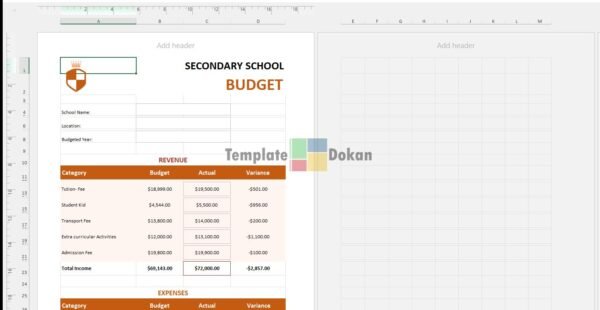 Secondary School Budget Template A4